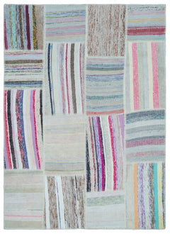 Teselya 22494 Patchwork Striped Wool Handmade Area Rug 5'3" x 7'7"