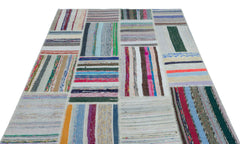 Teselya 22495 Beige Striped Wool Handmade Area Rug 5'3" x 7'7"