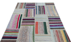 Teselya 22496 Patchwork Striped Wool Handmade Area Rug 5'3" x 7'7"