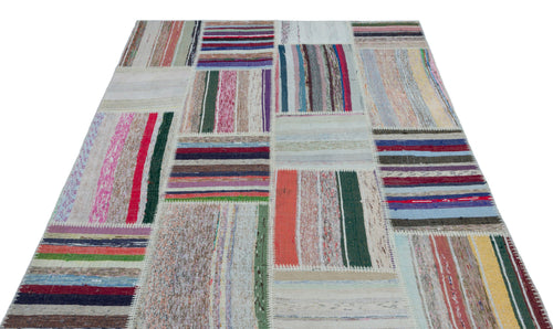 Teselya 22496 Patchwork Striped Wool Handmade Area Rug 5'3" x 7'7"