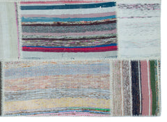 Teselya 22496 Patchwork Striped Wool Handmade Area Rug 5'3" x 7'7"