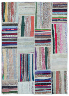 Teselya 22496 Patchwork Striped Wool Handmade Area Rug 5'3" x 7'7"