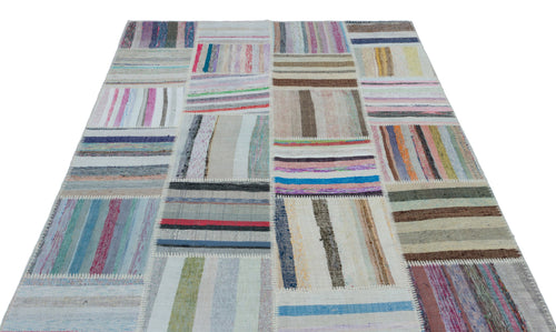 Teselya 22497 Patchwork Striped Wool Handmade Area Rug 5'3" x 7'7"