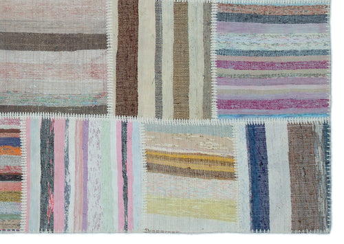 Teselya 22497 Patchwork Striped Wool Handmade Area Rug 5'3" x 7'7"