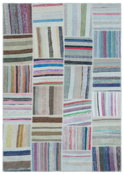 Teselya 22497 Patchwork Striped Wool Handmade Area Rug 5'3" x 7'7"