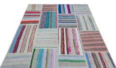 Teselya 22498 Patchwork Striped Wool Handmade Area Rug 5'3" x 7'7"