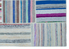 Teselya 22498 Patchwork Striped Wool Handmade Area Rug 5'3" x 7'7"
