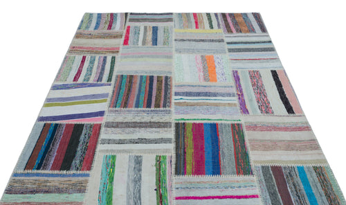 Teselya 22499 Patchwork Striped Wool Handmade Area Rug 5'3" x 7'7"