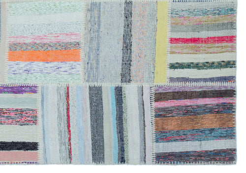 Teselya 22499 Patchwork Striped Wool Handmade Area Rug 5'3" x 7'7"