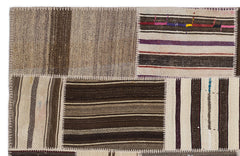 Teselya 2249 Beige Striped Wool Handmade Area Rug 5'3" x 7'7"
