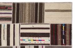 Teselya 2249 Beige Striped Wool Handmade Area Rug 5'3" x 7'7"