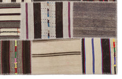 Teselya 2249 Beige Striped Wool Handmade Area Rug 5'3" x 7'7"
