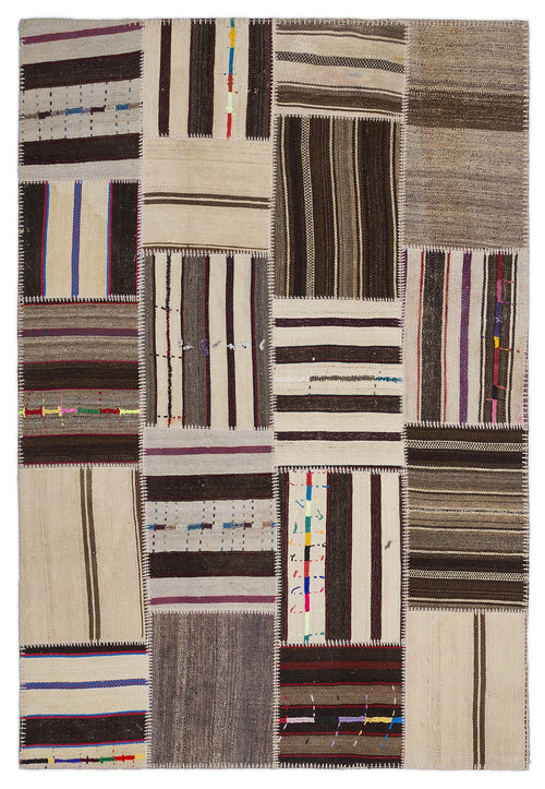 Teselya 2249 Beige Striped Wool Handmade Area Rug 5'3" x 7'7"