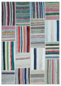 Teselya 22501 Patchwork Striped Wool Handmade Area Rug 5'3" x 7'7"