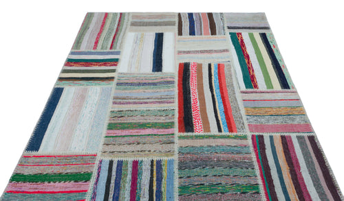 Teselya 22501 Patchwork Striped Wool Handmade Area Rug 5'3" x 7'7"