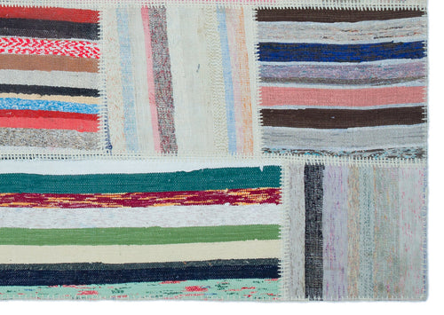 Teselya 22501 Patchwork Striped Wool Handmade Area Rug 5'3" x 7'7"