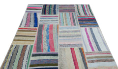 Teselya 22503 Patchwork Striped Wool Handmade Area Rug 5'3" x 7'7"
