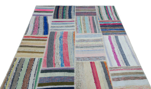 Teselya 22503 Patchwork Striped Wool Handmade Area Rug 5'3" x 7'7"