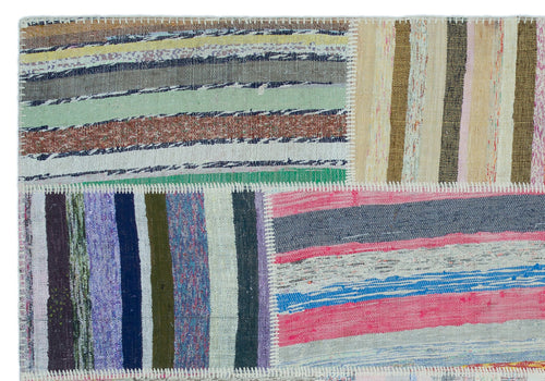 Teselya 22503 Patchwork Striped Wool Handmade Area Rug 5'3" x 7'7"