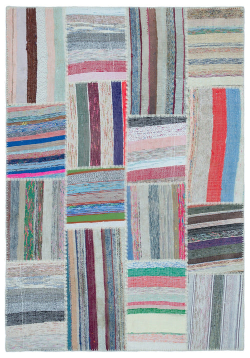 Teselya 22504 Beige Striped Wool Handmade Area Rug 5'3" x 7'7"