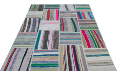 Teselya 22507 Patchwork Striped Wool Handmade Area Rug 5'3" x 7'7"