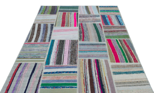 Teselya 22507 Patchwork Striped Wool Handmade Area Rug 5'3" x 7'7"
