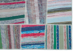 Teselya 22507 Patchwork Striped Wool Handmade Area Rug 5'3" x 7'7"