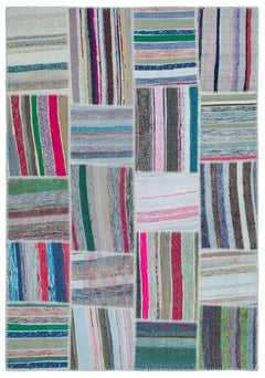Teselya 22507 Patchwork Striped Wool Handmade Area Rug 5'3" x 7'7"