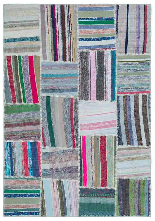 Teselya 22507 Patchwork Striped Wool Handmade Area Rug 5'3" x 7'7"
