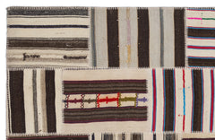 Teselya 2250 Patchwork Striped Wool Handmade Area Rug 5'3" x 7'7"