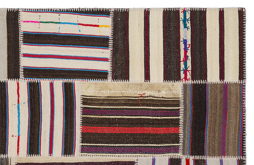 Teselya 2250 Patchwork Striped Wool Handmade Area Rug 5'3" x 7'7"