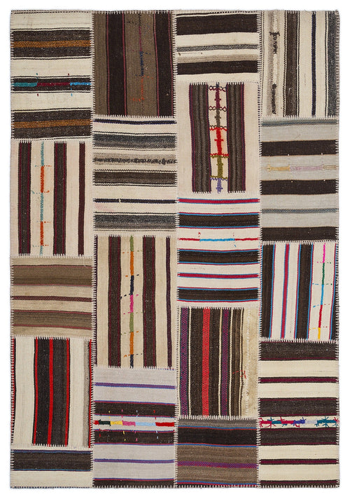 Teselya 2250 Patchwork Striped Wool Handmade Area Rug 5'3" x 7'7"