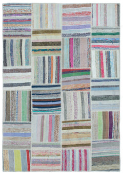 Teselya 22511 Patchwork Striped Wool Handmade Area Rug 5'3" x 7'7"