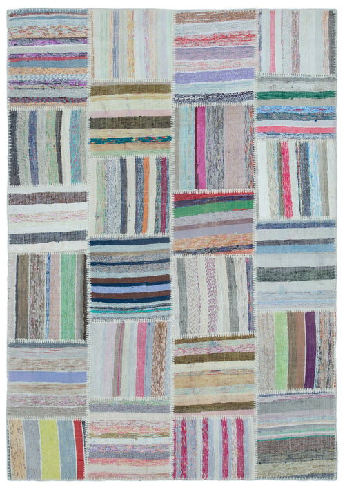 Teselya 22511 Patchwork Striped Wool Handmade Area Rug 5'3" x 7'7"