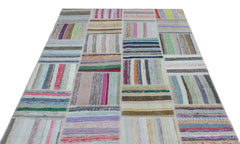 Teselya 22511 Patchwork Striped Wool Handmade Area Rug 5'3" x 7'7"
