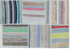 Teselya 22511 Patchwork Striped Wool Handmade Area Rug 5'3" x 7'7"