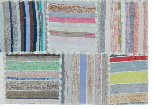 Teselya 22511 Patchwork Striped Wool Handmade Area Rug 5'3" x 7'7"