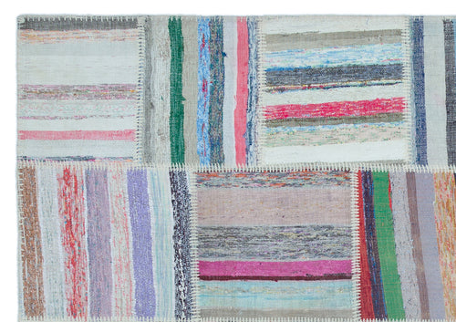 Teselya 22511 Patchwork Striped Wool Handmade Area Rug 5'3" x 7'7"