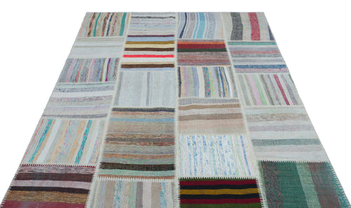 Teselya 22513 Beige Striped Wool Handmade Area Rug 5'3" x 7'7"