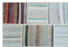 Teselya 22513 Beige Striped Wool Handmade Area Rug 5'3" x 7'7"
