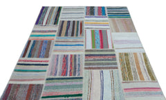 Teselya 22514 Patchwork Striped Wool Handmade Area Rug 5'3" x 7'7"