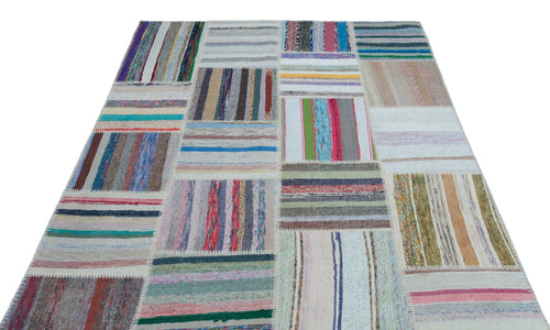 Teselya 22514 Patchwork Striped Wool Handmade Area Rug 5'3" x 7'7"