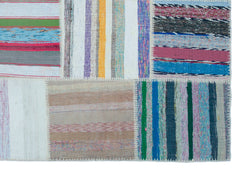Teselya 22514 Patchwork Striped Wool Handmade Area Rug 5'3" x 7'7"