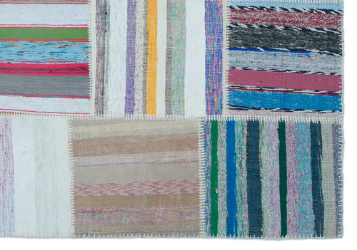 Teselya 22514 Patchwork Striped Wool Handmade Area Rug 5'3" x 7'7"