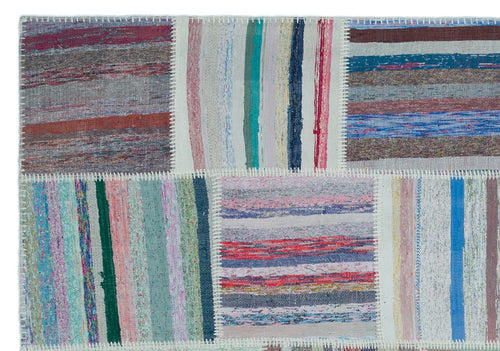 Teselya 22514 Patchwork Striped Wool Handmade Area Rug 5'3" x 7'7"