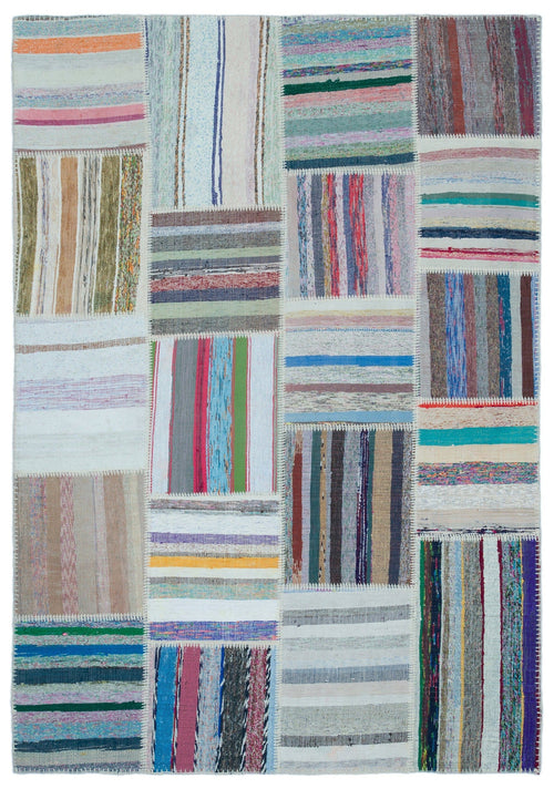 Teselya 22514 Patchwork Striped Wool Handmade Area Rug 5'3" x 7'7"