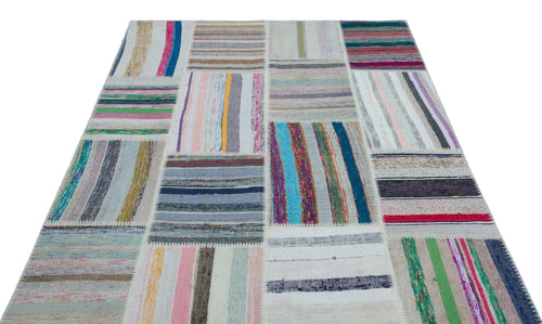 Teselya 22516 Patchwork Striped Wool Handmade Area Rug 5'3" x 7'7"