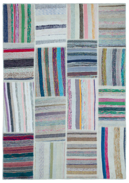 Teselya 22516 Patchwork Striped Wool Handmade Area Rug 5'3" x 7'7"