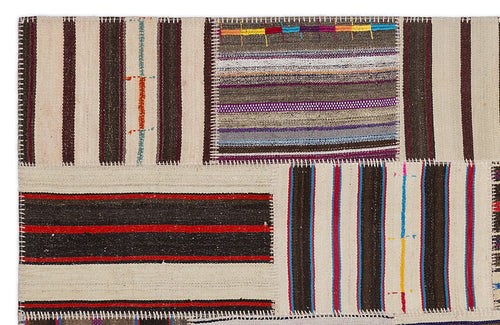 Teselya 2251 Patchwork Striped Wool Handmade Area Rug 5'3" x 7'7"