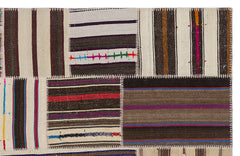 Teselya 2251 Patchwork Striped Wool Handmade Area Rug 5'3" x 7'7"
